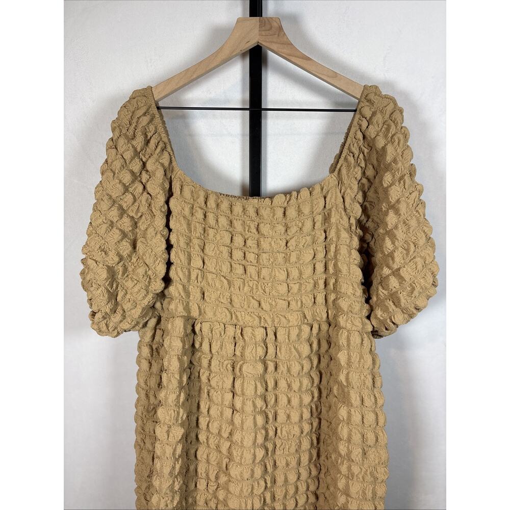 Simply Southern Bubble Maxi Dress Women's Large Tan Gauze Prairie Coastal Flowy - Picture 3 of 10